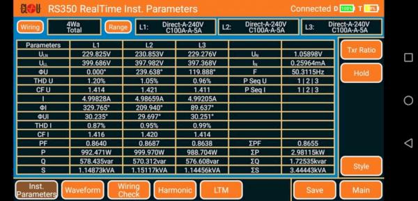 RS350 Real Time Parameters